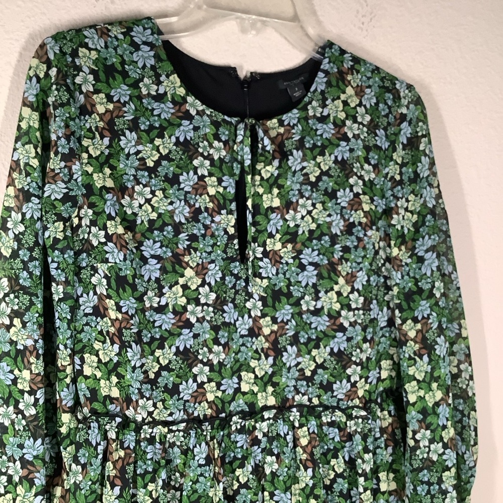 ANN TAYLOR Green Floral Tiered Dress Long Sleeve Midi NEW Ditsy Career Boho 2 - Picture 3 of 13